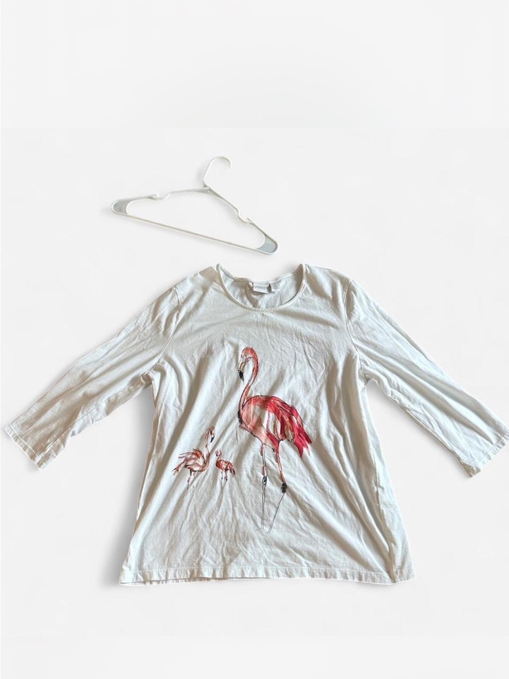 Chico's Weekends White & Pink 3/4 Tshirt